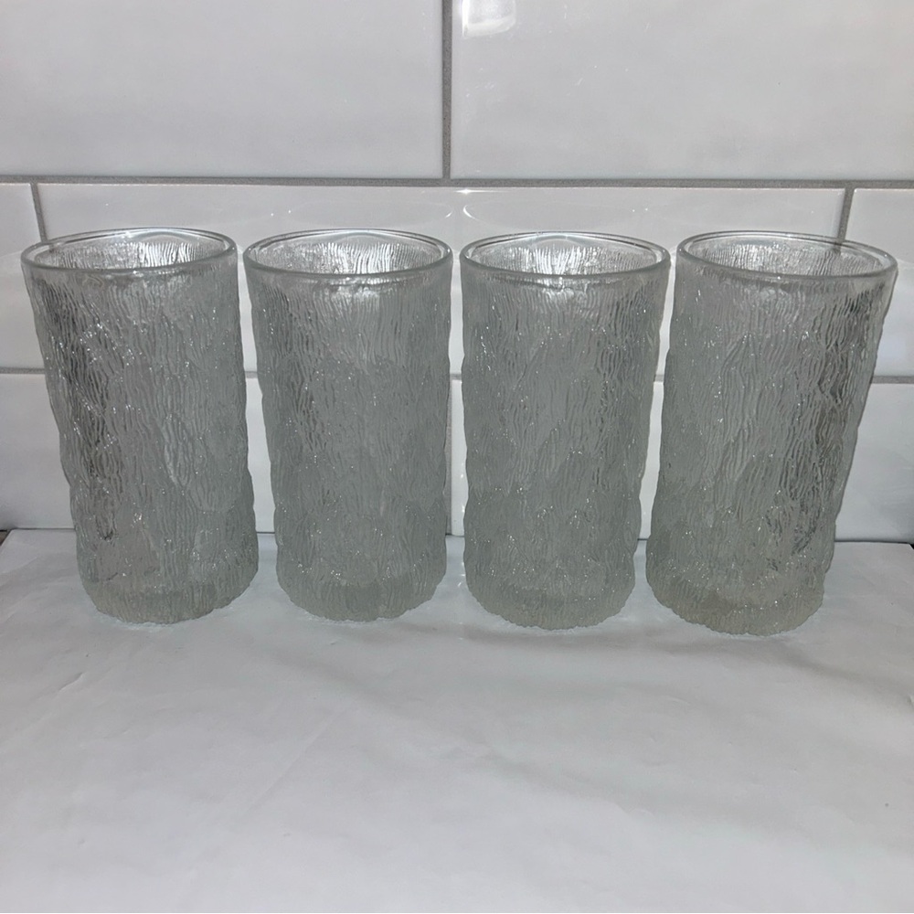 Goebel Charlottenhutte Ice Tree Bark Drinking Highball Glasses Tumblers 5½" x 4